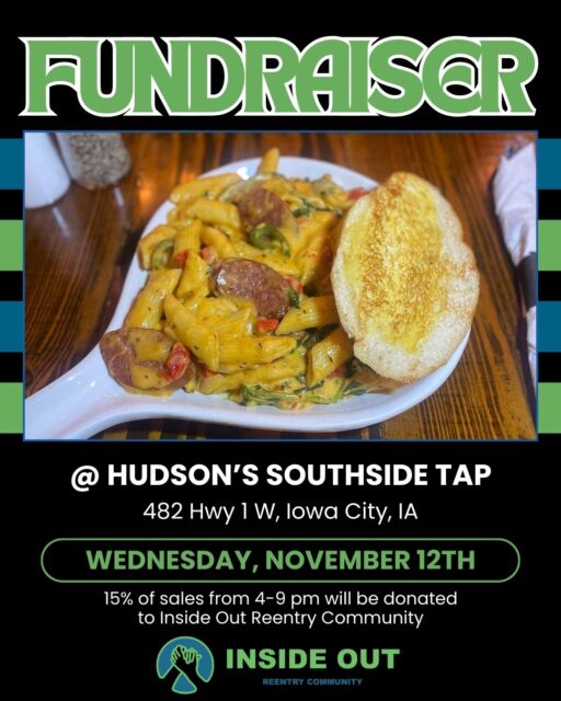 Today at @hudsonsic from 4-9 pm, dine out to support Inside Out Reentry Community. 15% of all sales will benefit our mission to help those returning to the community after incarceration. #Reentry #ReentryMatters