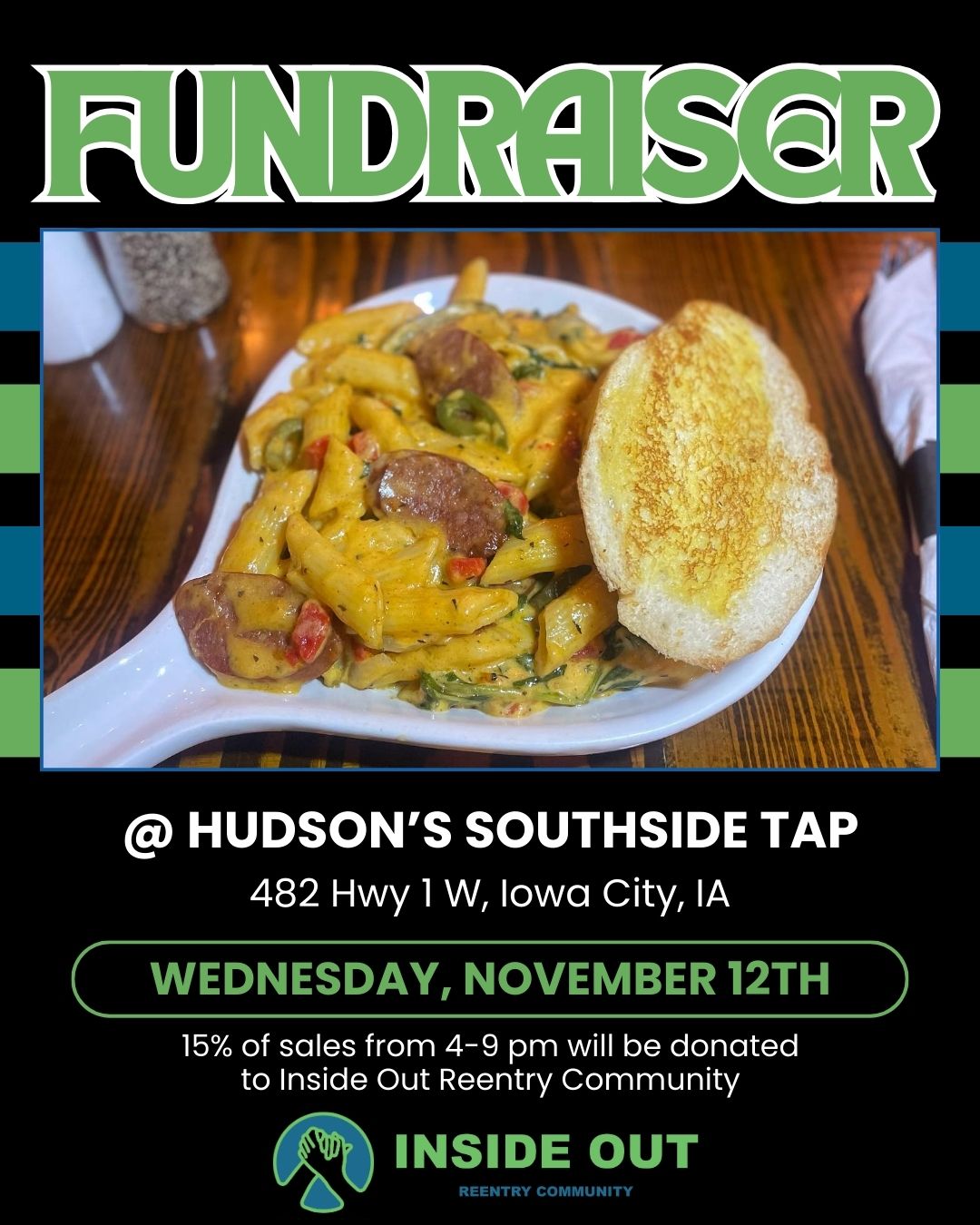 Today at @hudsonsic from 4-9 pm, dine out to support Inside Out Reentry Community. 15% of all sales will benefit our mission to help those returning to the community after incarceration. #Reentry #ReentryMatters