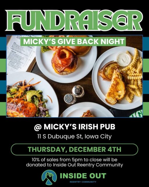 Today's the day! Join us at @mickysic for their Give Back Night. 10% of sales from 5pm to close will be donated to Inside Out. Enjoy great food and support a great cause!
#reentrymatters #dineout #giveback