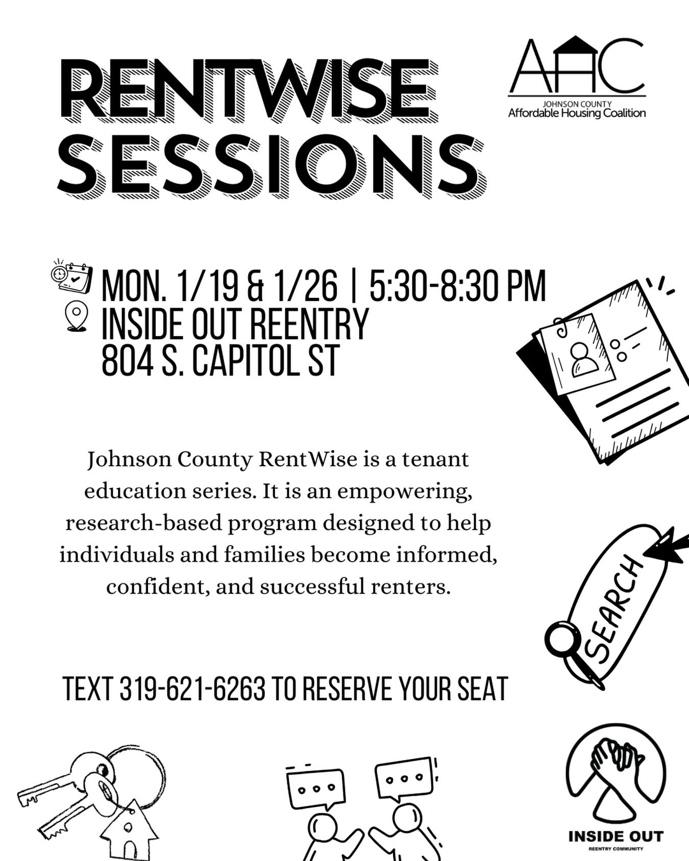 Calling all members - there is still time to sign up for our upcoming RentWise training! Come learn valuable information to help you in your housing search, maintenance, and more! Call to sign up!