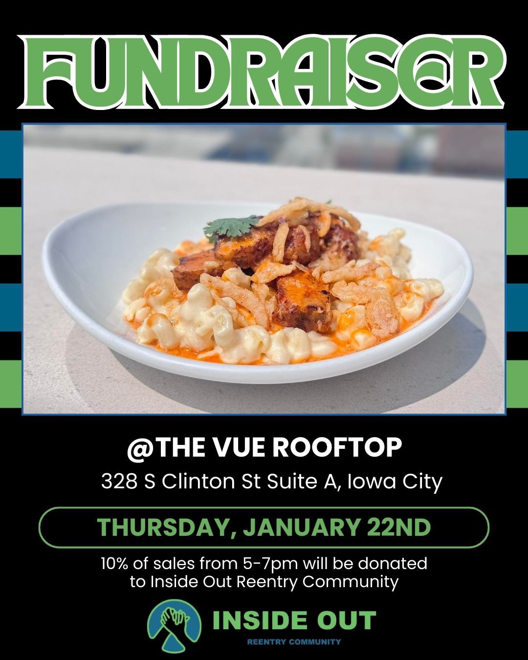 Today from 5-7pm at The Vue Rooftop! Join us and support our mission to help those returning to the community after incarceration. The Vue will donate 10% of sales from 5-7pm.
#reentrymatters #dineoutforacause