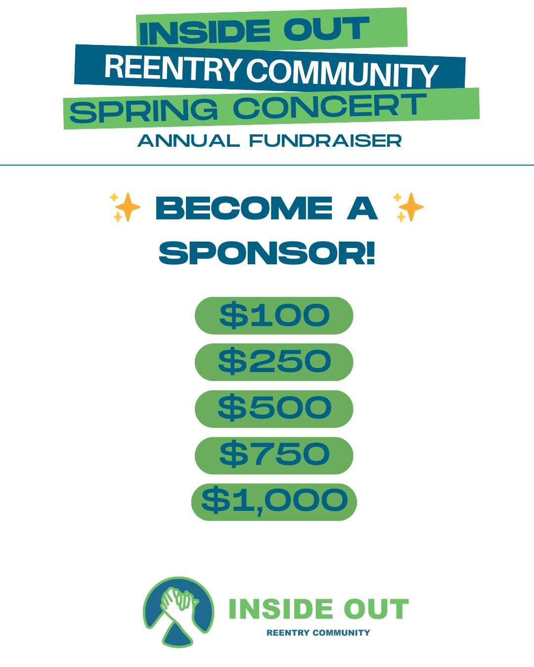Calling individuals who support our mission of helping those who are returning to the community after incarceration! Ready to be a sponsor for our upcoming Spring Concert with the Cedar County Cobras? Go to https://bit.ly/IOSpringConcert26 and choose your sponsor level. #reentrymatters #reentry