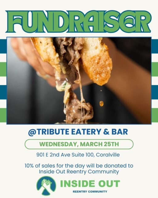 Join us next week for a Community Night at Tribute Eatery & Bar! Enjoy amazing food and support our mission to help those who are returning to the community after incarceration. 10% of sales for the day will be donated to Inside Out! #reentry #reentrymatters