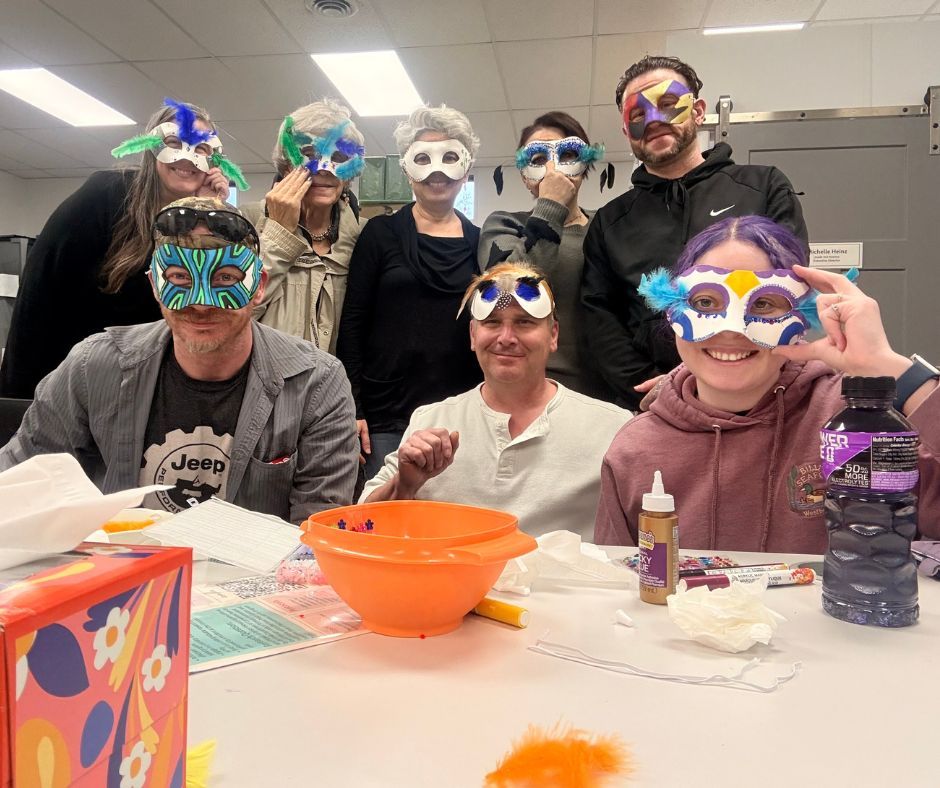 Thanks Emily for leading us in mask-making at our last Creative Collective group. What a great way to de-stress and connect with creativity. Join us tonight for the next Creative Collective, where we are writing from 5:30-7 pm.