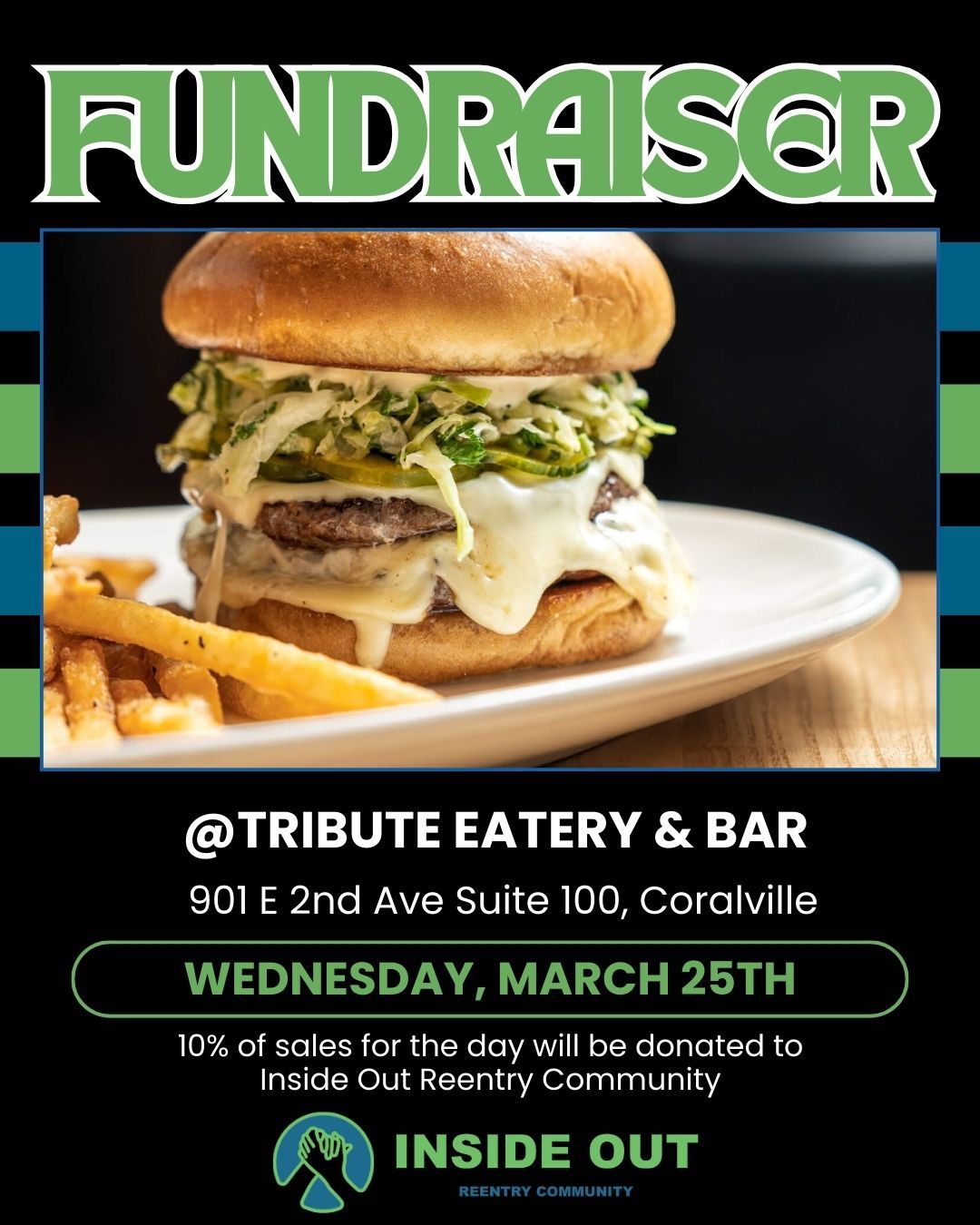 Today! Come to @tributerestaurants for our fundraising Community Night! Enjoy amazing food and support our mission to help those who are returning to the community after incarceration. 10% of sales for the day will be donated to Inside Out! #reentry #reentrymatters