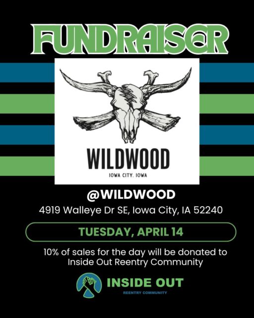 Today at @wildwoodiowacity ! Join us for some great BBQ and support our mission to help those returning to the community after incarceration. Wildwood will donate 10% of sales for the day to Inside Out! #reentry #reentrymatters