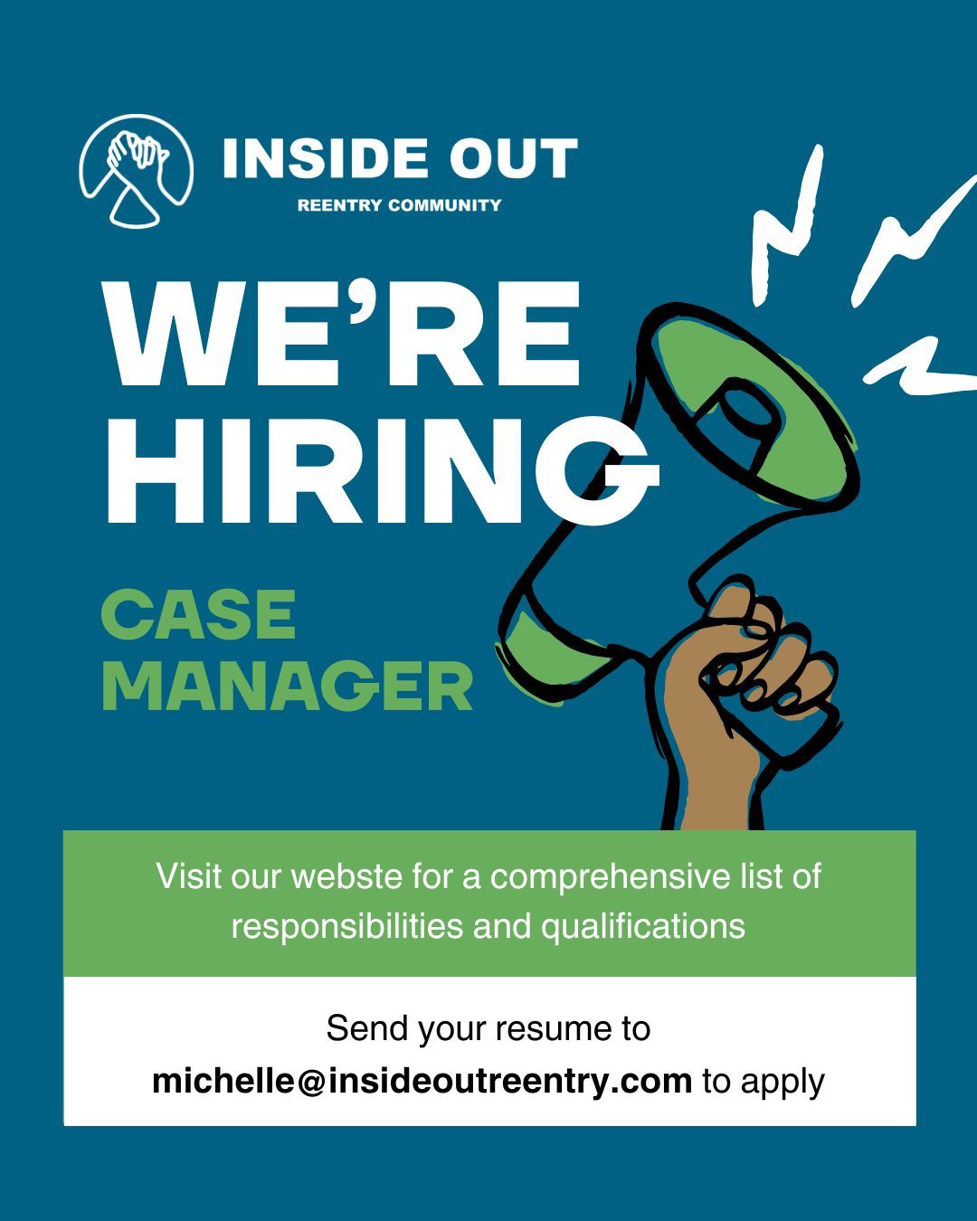 Join our team to support those returning to the community after incarceration! For more information, visit our website: https://www.insideoutreentry.com/employment-opportunities/