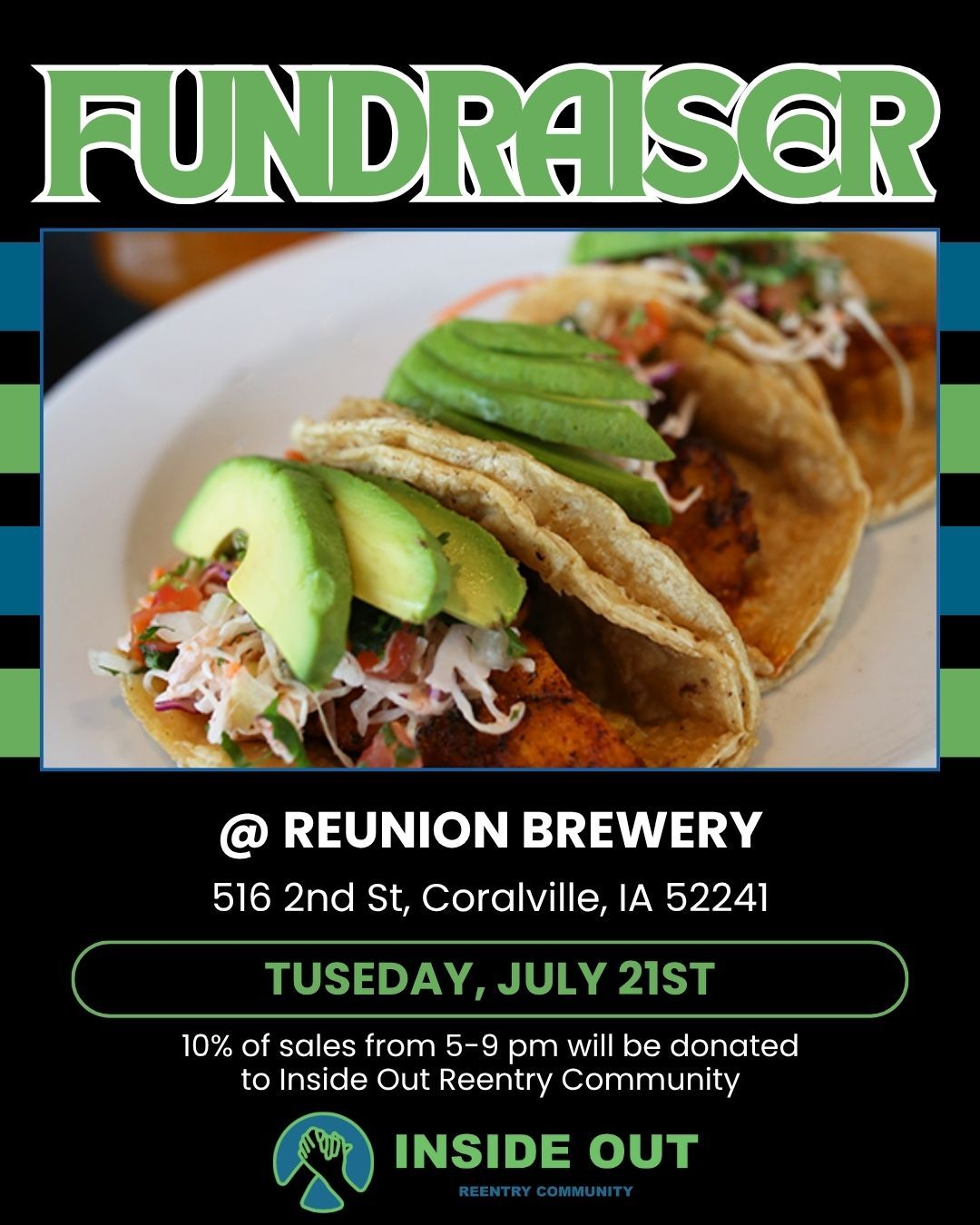 Join us today at @reunionbrewery in Coralville! From 5-9pm ReUnion will donate 10% of their sales to Inside Out! #reentry #reentrymatters #dineoutforcharity