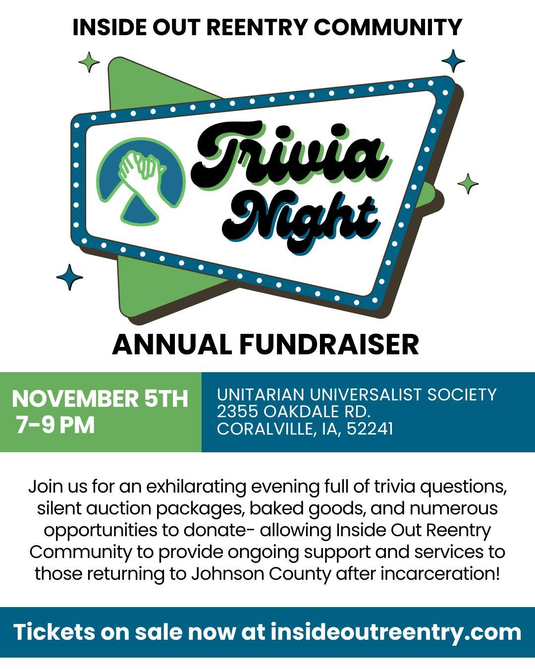 We are excited to announce that tickets for our annual Trivia Night fundraiser are on sale now! Visit our website to secure your tickets today- you do not want to miss the big event!
#reentrymatters #reentry #formerlyincarcerated #trivia #iowacity #fundraiser