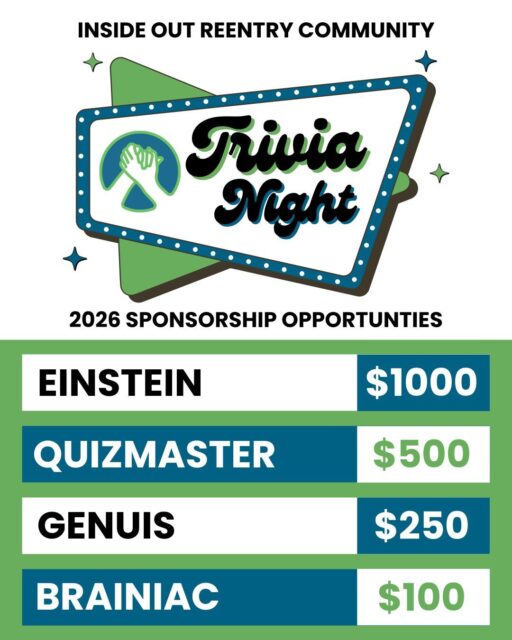 Show your support for Inside Out Reentry Community through sponsorship of this year's Trivia Night Fundraiser! Find more information of how to get involved on our website! 
#reentry #reentrymatters #formerlyincarcerated #iowacity #trivia #donate