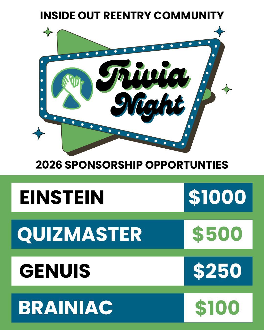 Show your support for Inside Out Reentry Community through sponsorship of this year's Trivia Night Fundraiser! Find more information of how to get involved on our website! 
#reentry #reentrymatters #formerlyincarcerated #iowacity #trivia #donate