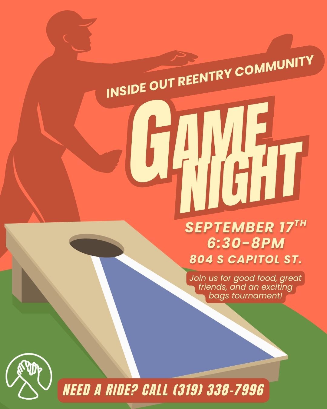 Calling all members! Join us next week for our next Game Night on September 17th. We'll enjoy a good meal, even greater company, and crown our quarterly bags champion! Need a ride? Call (319) 338-7996. We hope to see you there!