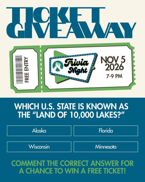 Comment the correct answer below for a chance to win a free ticket to our annual Trivia Night on November 5th, from 7-9 PM! Winner will be announced Friday at 12pm! You do not want to miss your chance to attend this action-packed evening!