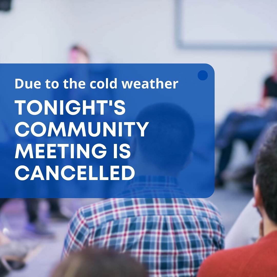 The office is still open today, but we are cancelling tonight’s Community Meeting due to the cold temps. Stay safe! #reentrymatters