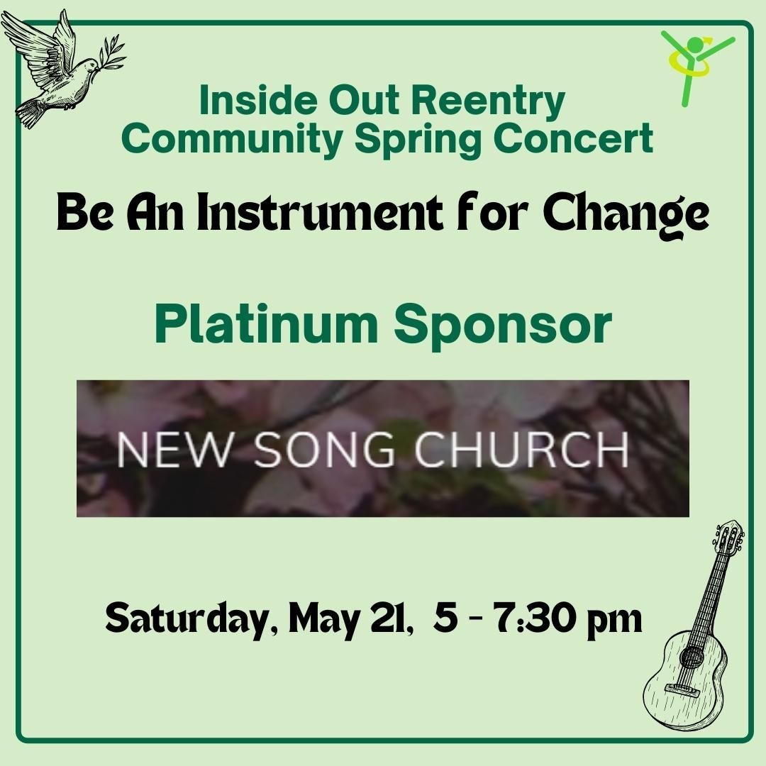 Thank you to New Song Church for their Platinum Sponsorship of our spring concert Be An Instrument for Change coming up May 21!