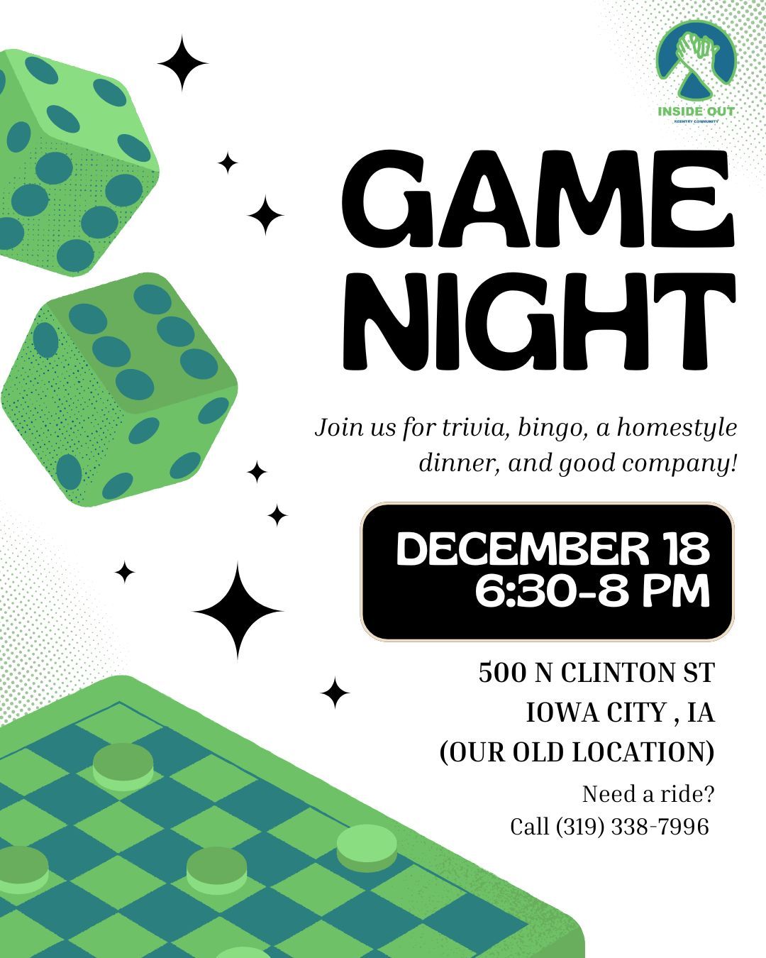 Calling all members! Our next game night is coming up on December 18th from 6:30-8PM. Join us for a night of fun games, delicious food, and good company!
#reentry #reentrymatters