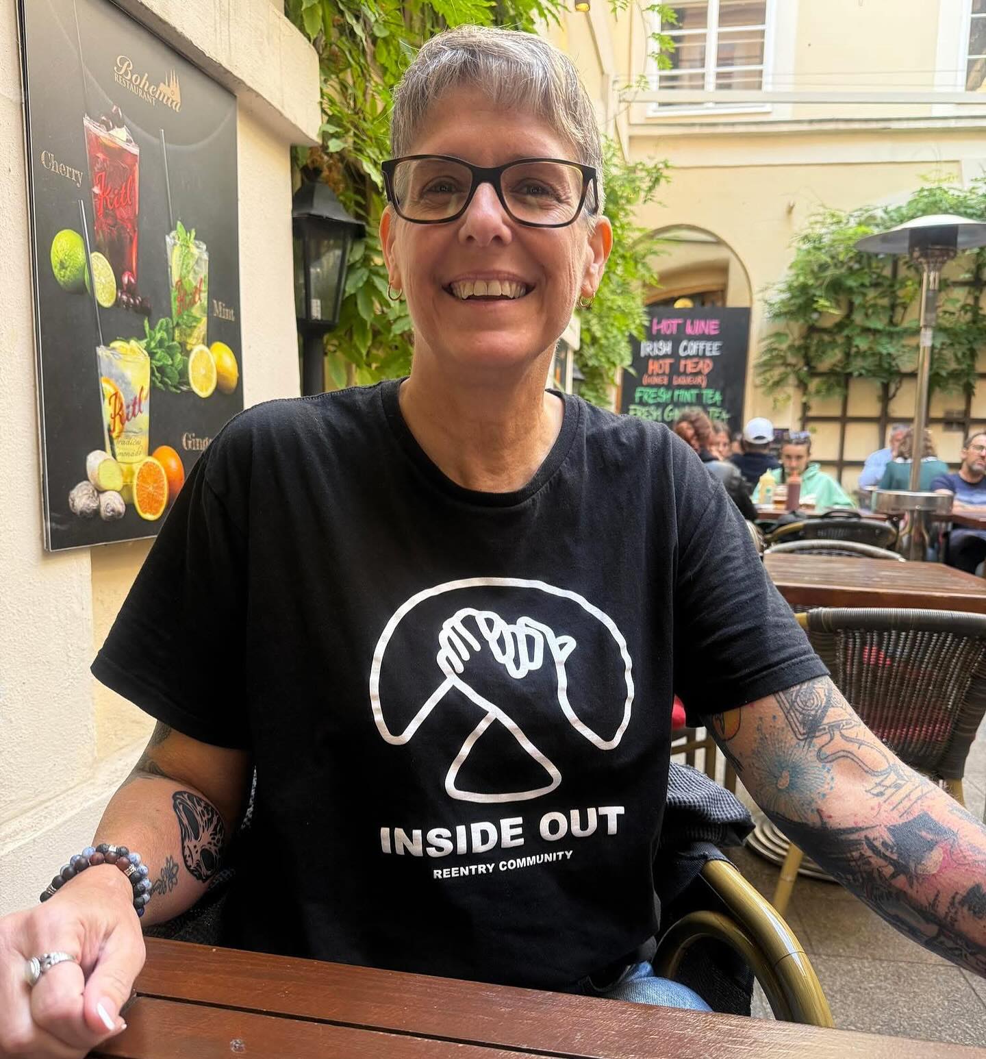 Check it out! 🌏 Support for Inside Out made it all the way to Praha, Czechia! Thank you Kay for repping us across the globe #buyashirt #reentrymatters