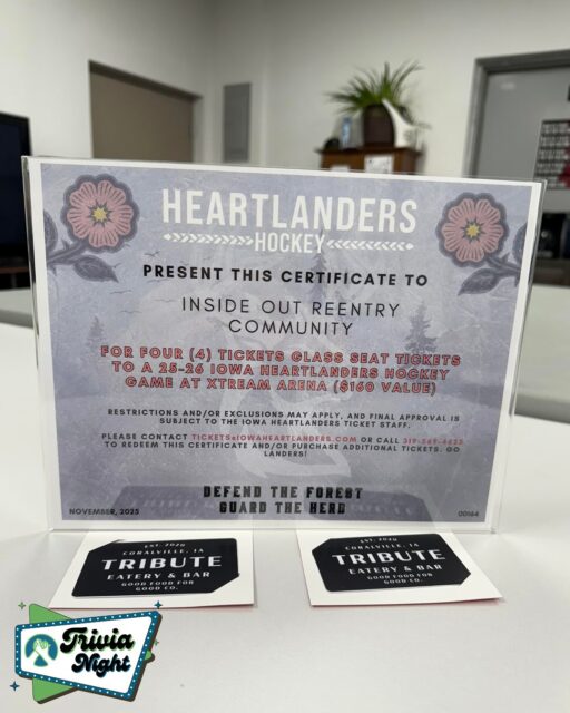 More incredible silent auction packages for Trivia Night! Tickets to a Heartlanders game plus a meal at Tribute Eatery! Tickets to see Winterland at the Englert plus Stuffed Olive! Award winning pies from Connie Sherman and Handy Man work from Dave! Get your 🎟️before we sell out and come ready to bid for great items