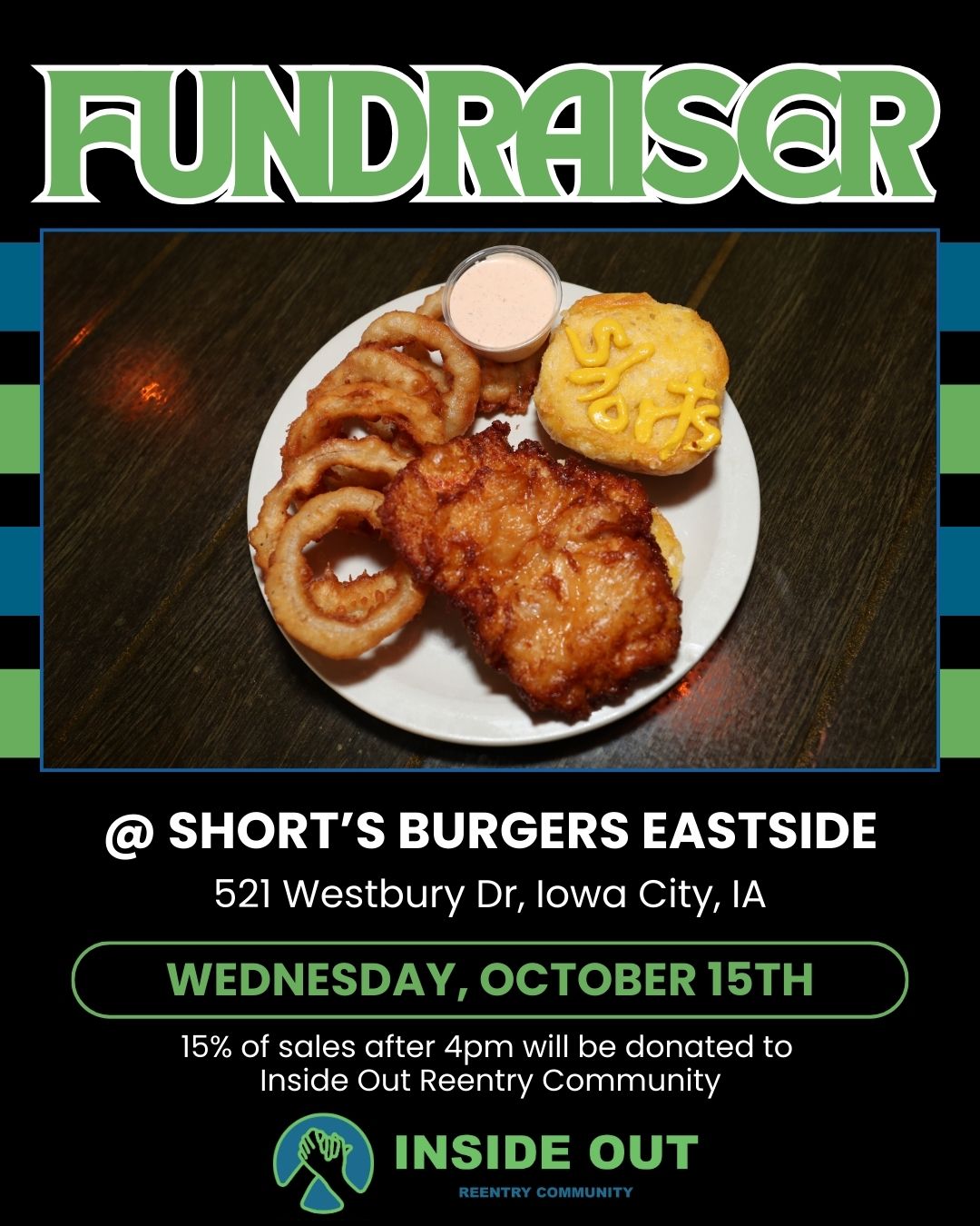 Today! Join us at @shortseast and enjoy fantastic burgers and other great food! 15% of dine in and carryout after 4 pm will go to Inside Out Reentry Community in support of those reentering the community after incarceration! #reentry #reentrymatters