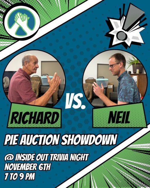 Calling all pie lovers, trivia fanatics, and friends! Join us at Trivia Night on November 6th to witness the unstoppable auctioning powers of our beloved Neil and Richard. These two will go head-to-head to crown Inside Out's Master Auctioneer, as they auction off pies to support our Trivia Night fundraising goal. You do not want to miss this- visit our website to secure your tickets today! #reentry #reentrymatters #formerlyincarcerated #iowacity #trivia #iowacitytrivia