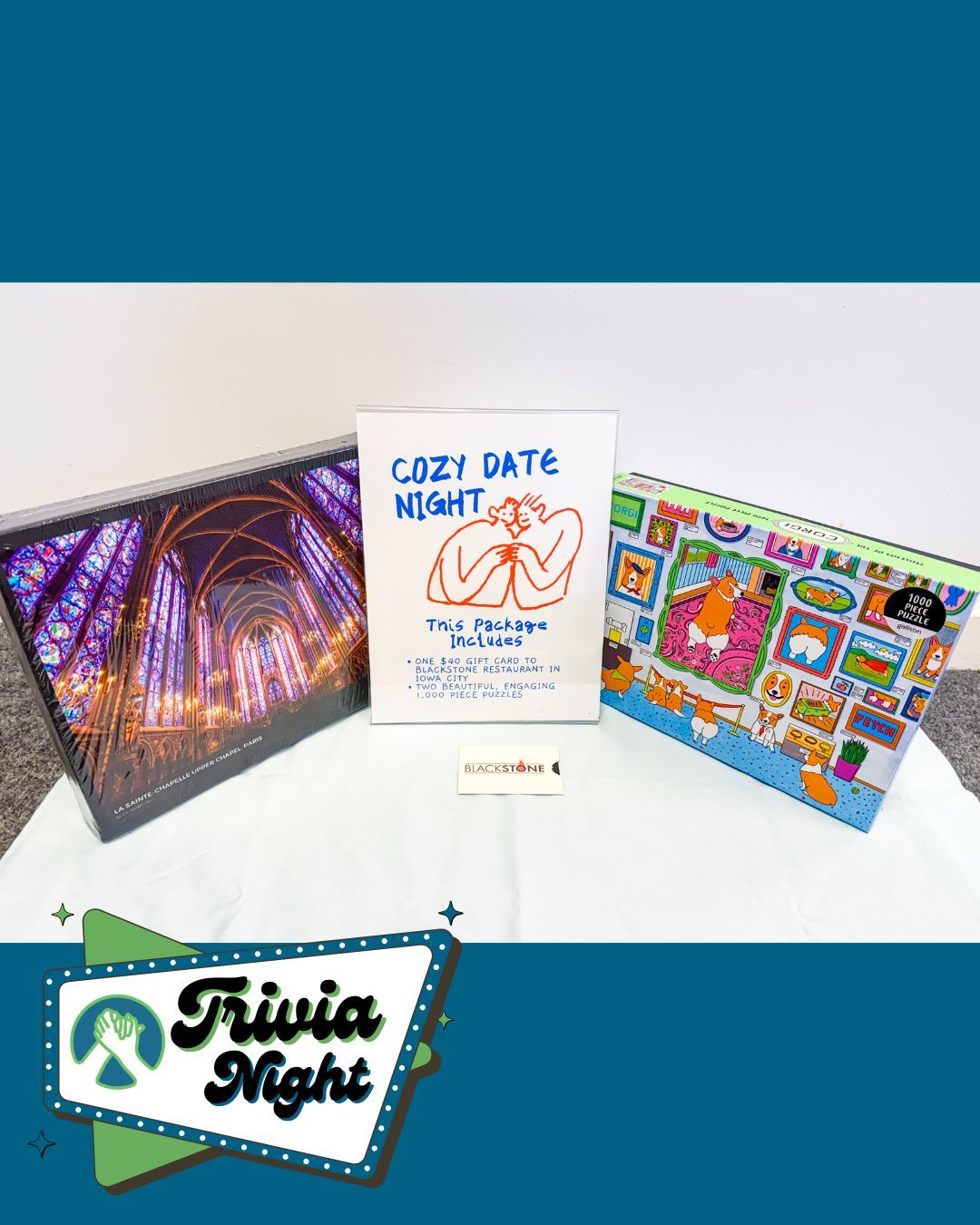 A huge thank you to our friends in the community who have provided us with gift certificates and experiences for our Trivia Night Fundraiser. A special shout out today to @blackstoneic and Sharon Reitz for your generosity and support of our mission to help formerly incarcerated individuals in Johnson County as they reenter society! Any of these packages catch your eye? Join us for Trivia Night on November 6th to bid! #reentry #reentrymatters #iowacity #trivia #iowacitytrivia