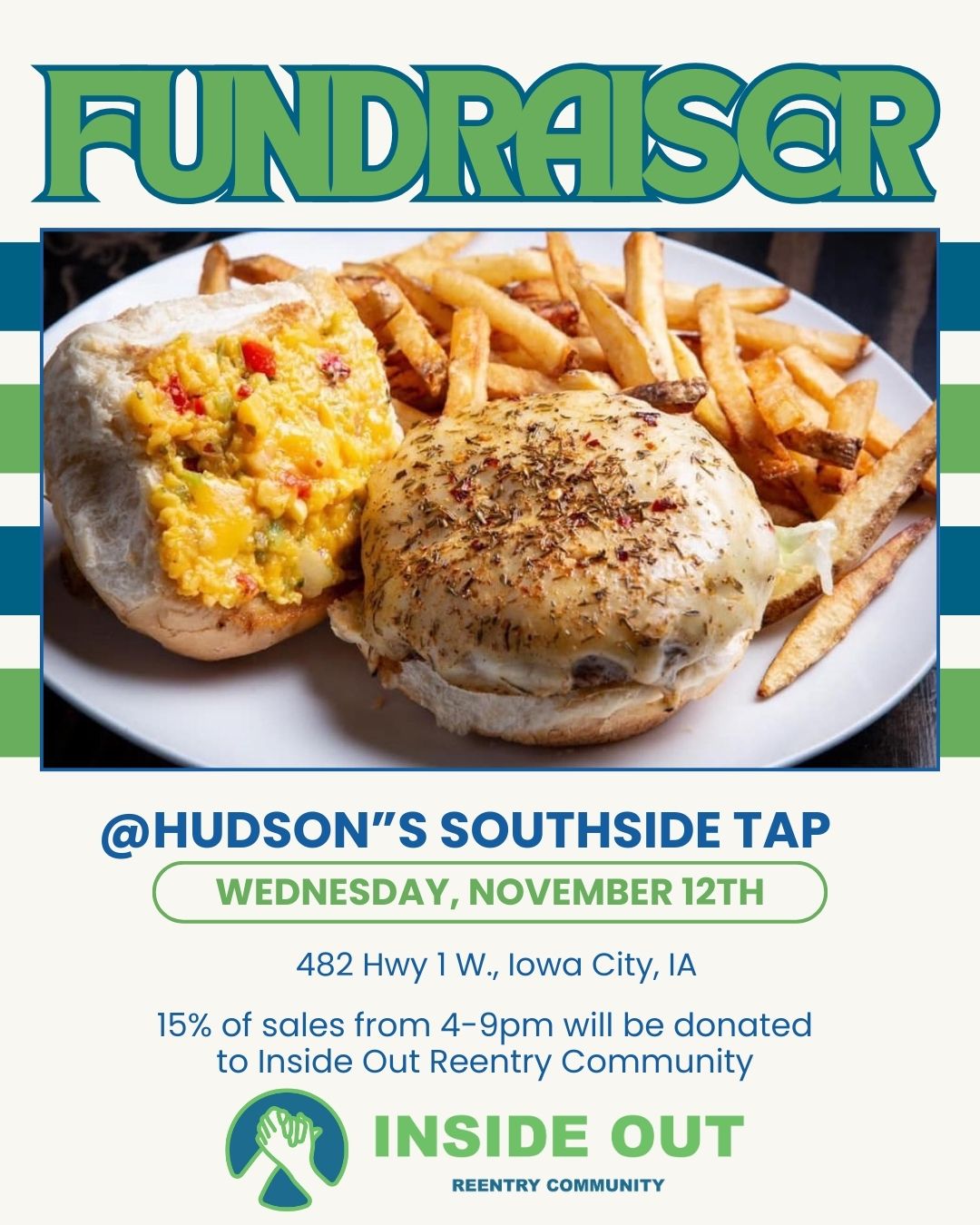 Join us next week to support Inside Out Reentry Community at @hudsonsic on November 12th from 4-9 pm. 15% of all sales will benefit our mission to help those returning to the community after incarceration. #Reentry #ReentryMatters
